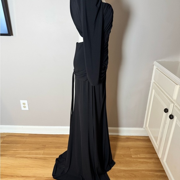 Vintage Vera Wang Black Ruched Long Sleeve Formal Gown - Picture 4 of 14